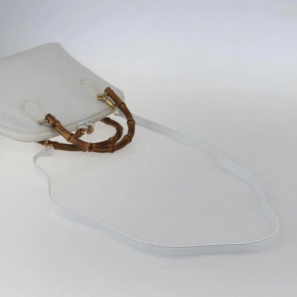 GUCCI Bamboo Hand Bag Leather White Gold Auth ki6188 - Picture 10 of 16